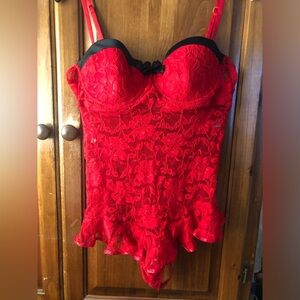 Vintage Flora (Nikrooz) Red Thong Lace Bodysuit Teddy, Size XL